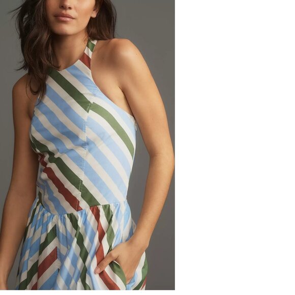 Anthropologie Maeve Halter Midi Sundress size MP PM striped blue new nwt - Picture 2 of 5